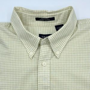 IZOD Easy Care Short Sleeve Green White Check 100% Cotton XL